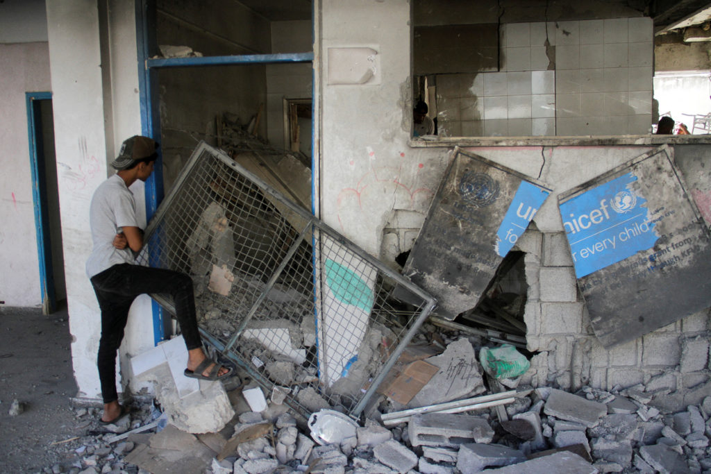 Site of an Israeli strike on a school sheltering displaced people at Beach refugee camp in Gaza City