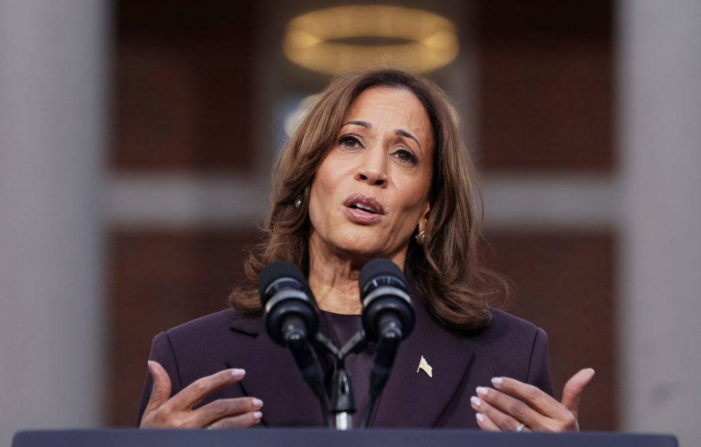 Democratic presidential nominee U.S. Vice President Kamala Harris delivers speech conceding 2024 U.S. Presidential Electio...