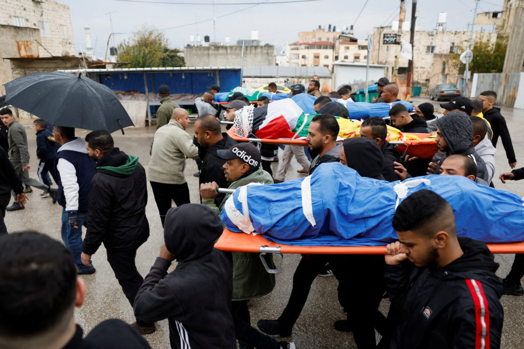 Funeral of four Palestinians who were killed in an Israeli airstrike, in Tulkarm