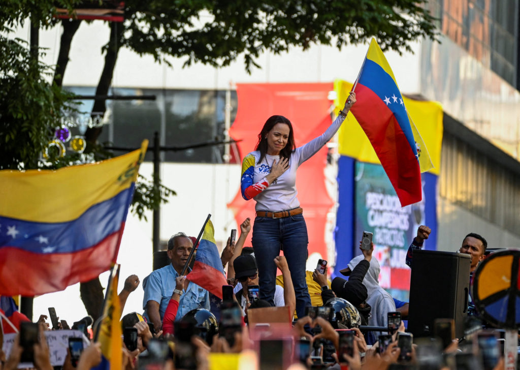 Venezuela opposition leader Machado appears at protest