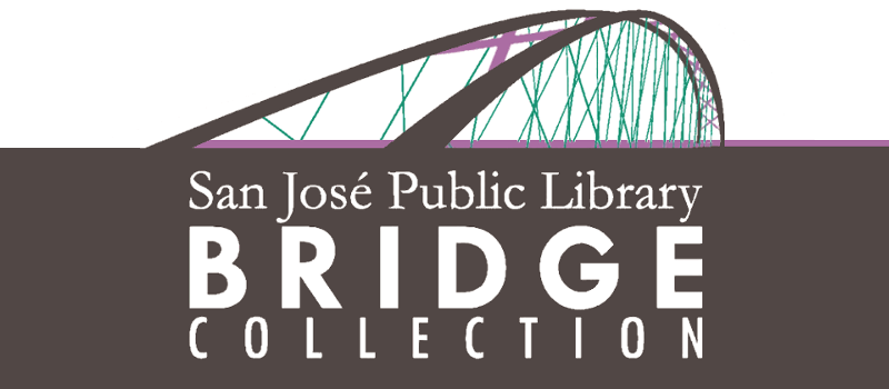 نص: San Jose Public Library مجموعة الجسور. رسم توضيحي: جسر مقوس فوق النص.