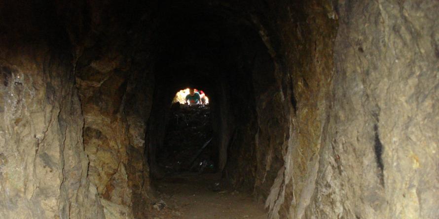 Immagine: foto di un tunnel della miniera di Hillsdale che guarda indietro verso l'ingresso. Foto di Ralph Pearce 2009