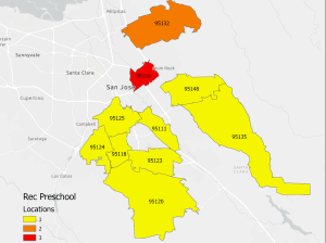 Heat map of Recreation Preschool programming concentrations.