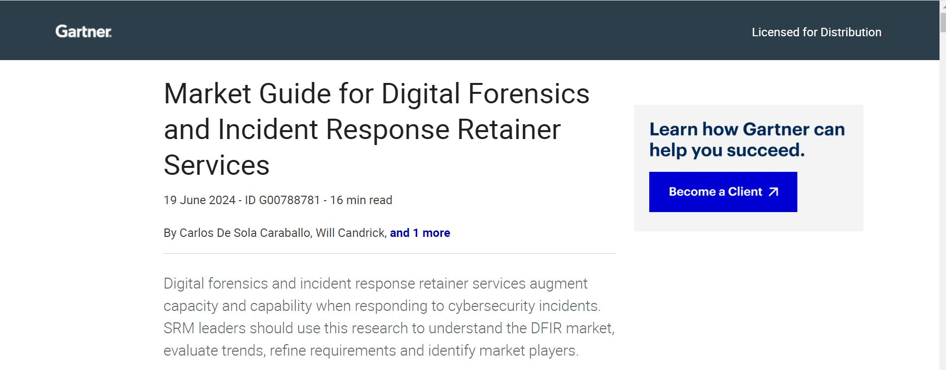 Gartner Guide for Digital Forensics and Incident Response