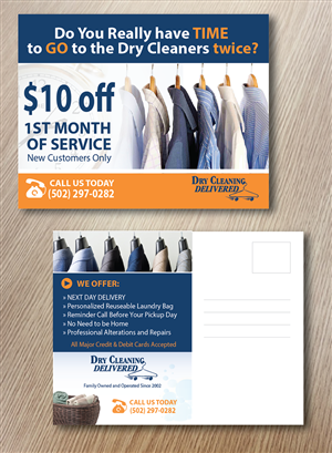 Dry Cleaning delivery service needs a postcard design | Postcard Design by alex989