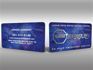 Locksmith Business cards with some images superimposed over darker background  | Business Card Design by Hardcore Design