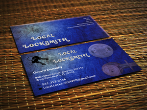 Locksmith Business cards with some images superimposed over darker background  | Business Card Design by Sajin