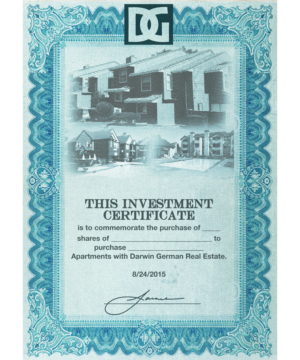 Stock Certificate custom designed for real estate company | Print Design by jeffdefy