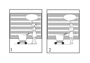 An illustration showing scenarios of foreigners showing bewilderment at a Japanese supermarket | Illustration-Design von dv