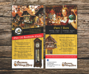 Famous Specialty German Clock and European Gift store, located in Australia’s Oldest Surviving Germa | Flyer Design by Cut and Glue