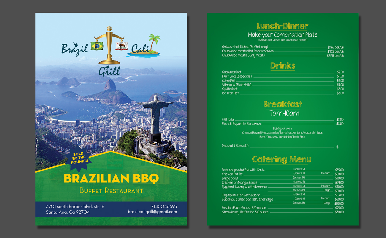 Menu Design by zoovdesign for Brazilian Cali Grill LLC | Design #9581779