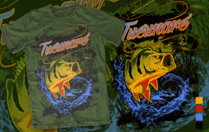 An awesome T-shirt design for Sport Fishing - Peacock Bass | T-shirt Design by BuntarBG