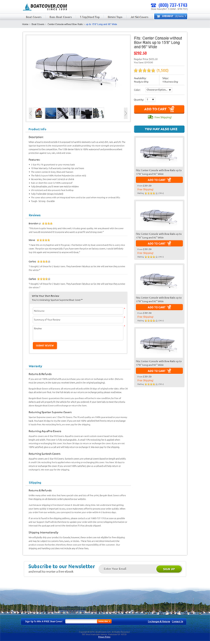 Product Description page for Boatcover.com, References here just need a clean up redesign | Web Design by RupalTechno