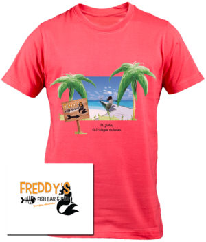 Freddy's Fish Bar & Pier (beach/bar themed logo for Caribbean restaurant) | T-shirt Design by Sophie DL