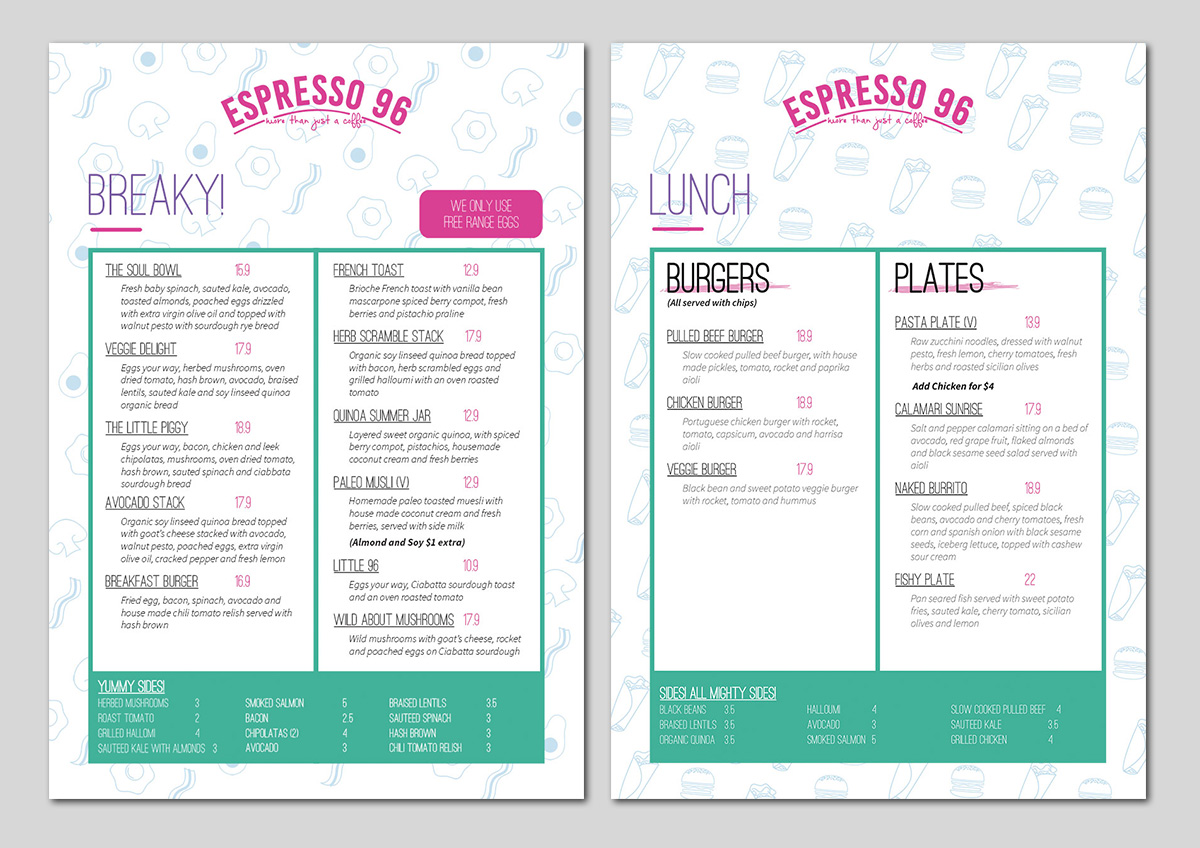 Menu Design by an-designs for Espresso 96 | Design #11661557