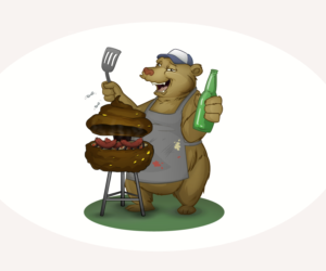 Playful illustration of a bear grilling at a tailgate party  | Illustration-Design von MissJo Designs