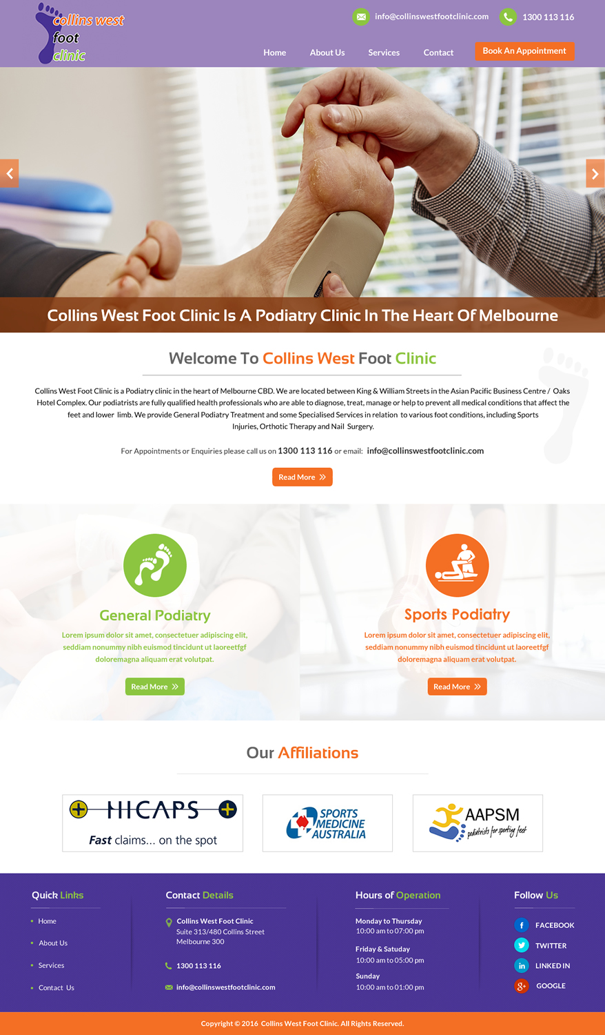 Web Design by Sbss for Collins West Foot Clinic | Design #11658971