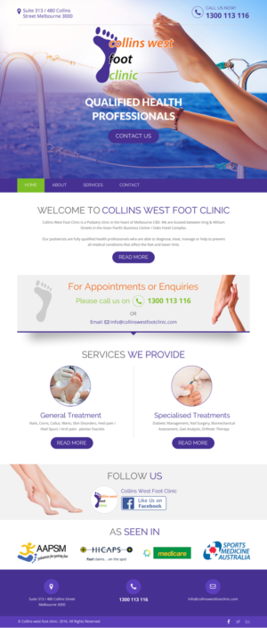 Web Design by rightway for Collins West Foot Clinic | Design: #11648618