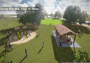 Create an A0 or A2 poster size to show how Estella Rise Park will be in the future 