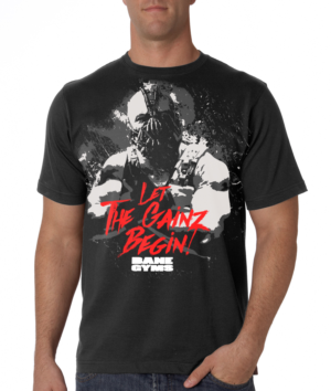 Bane Gyms Tee Shirt with Badass image of Bane in Vest and bold text at the bottom 