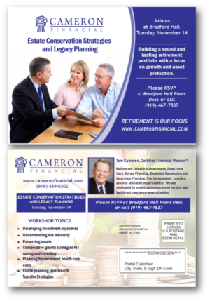 Financial Workshop for Cameron Financial | Postcard Design by citygirl17