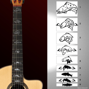 9 Guitar Fingerboard inlays based upon trout in motion (line art) | Vector Design by T.mode