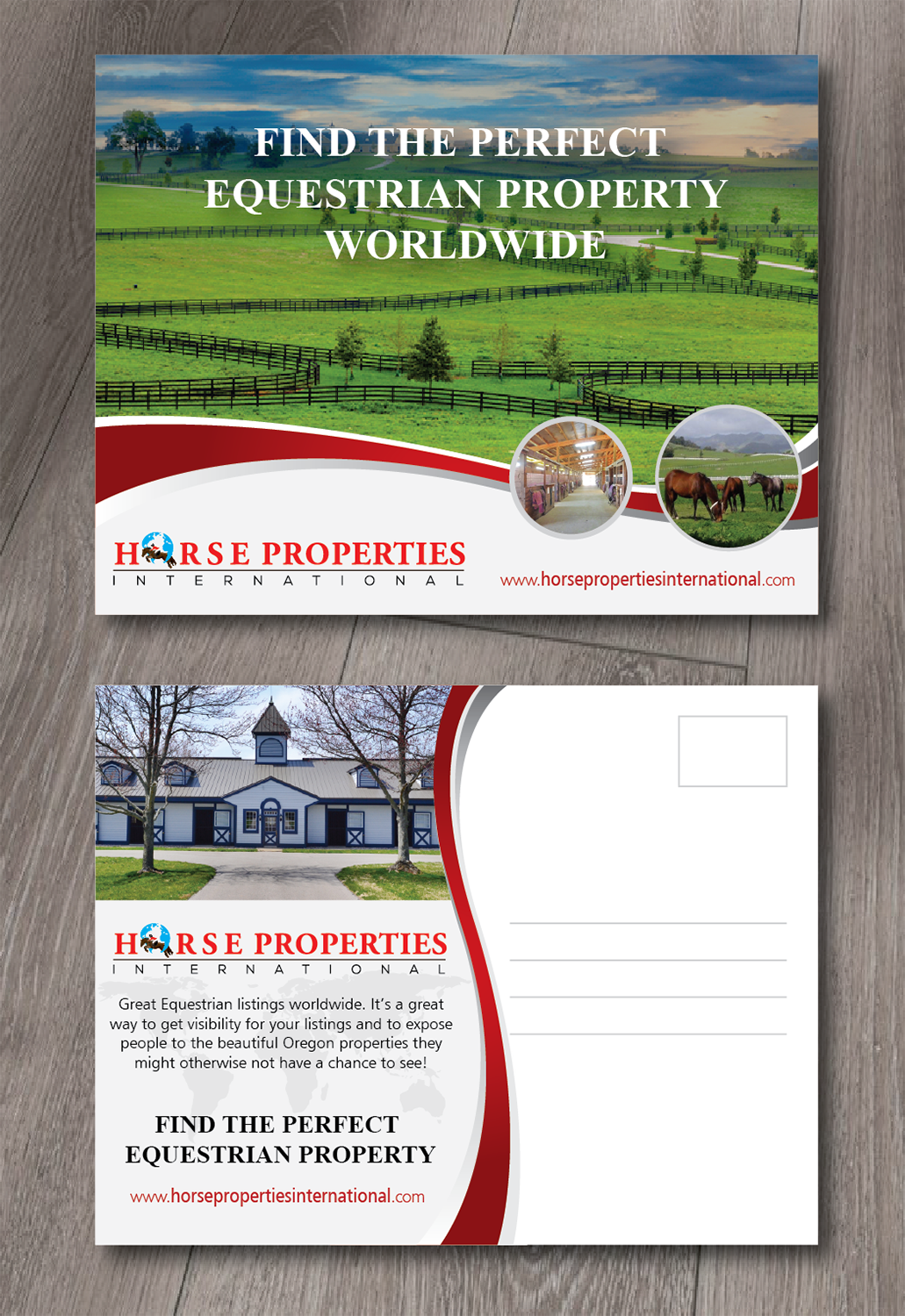 Postcard Design by alex989 for Horse Properties International | Design #18721406