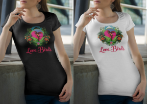 Two Love Birds Pocket Tee Shirt Design  | T-Shirt-Design von Kero