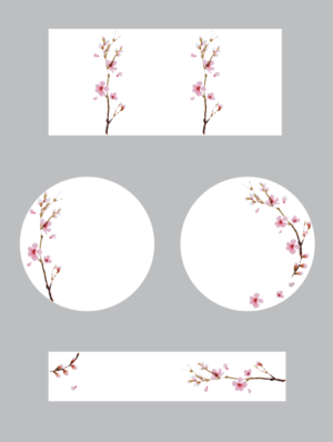 4-piece dinnerware set featuring pink cherry blossoms              | Illustration Design by alex989