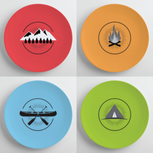 4-piece dinnerware set - retro camping badges | Illustration Design by Alexandar