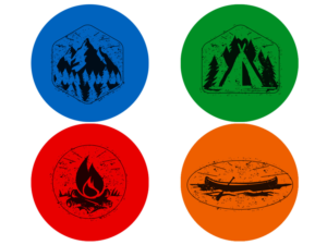 4-piece dinnerware set - retro camping badges | Illustration Design by Vicez