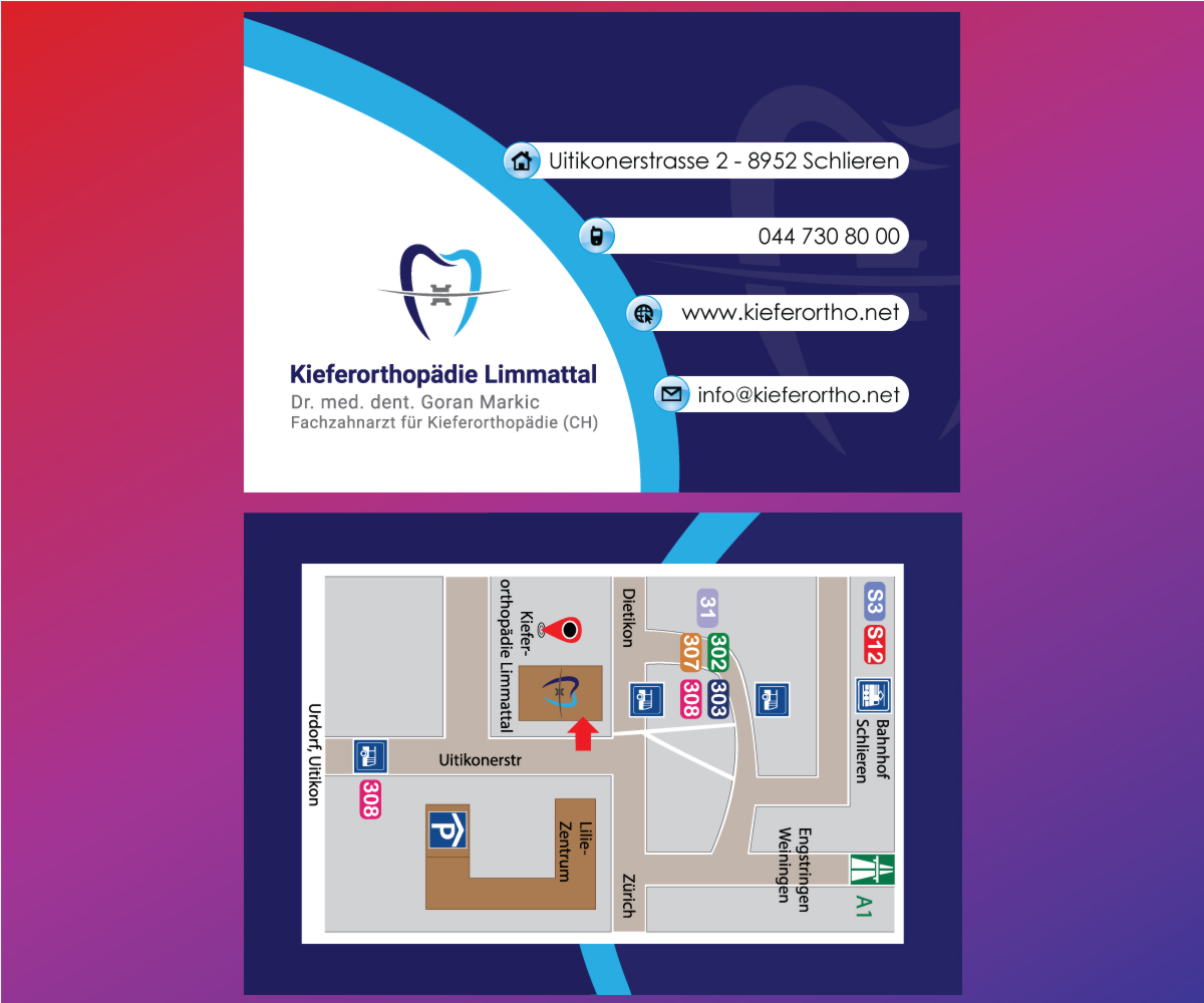 Business Card Design by Ahmed A. for Kieferorthopädie Limmattal GmbH | Design #14623785