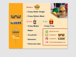 Crazy Sliders menu + business card design | Menu Design by LeonFX