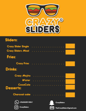 Crazy Sliders menu + business card design | Menu Design by R.Bello