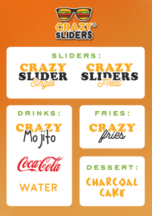 Crazy Sliders menu + business card design | Menu Design by mrmrnjr