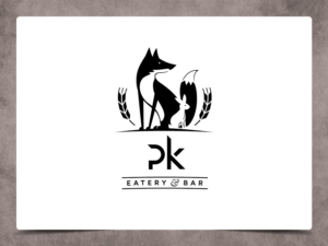 ‘pk’  (preferably lowercase) as the primary text (this is the name of the business). Then 'eatery & bar’ as the secondary text.  | Logo Design by sD