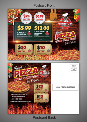 Bruno's Pizzeria Direct Mail Postcard | Postkarten-Design von SAI DESIGNS