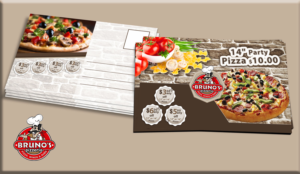 Bruno's Pizzeria Direct Mail Postcard | Postkarten-Design von Petter Goms