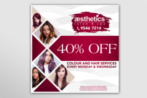 40% Off Colour And Hair Service Every Monday + Wedneday | Poster Design by Luniere Designs