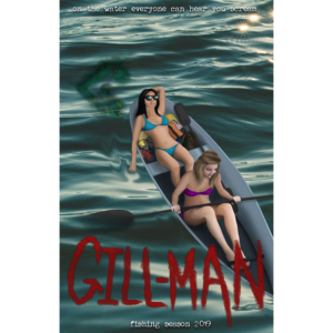 Gill-Man Movie Poster design for fun camping horror movie | Poster Design by McLellanArt