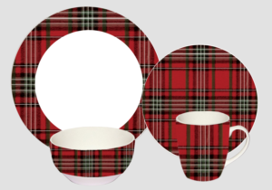 Christmas dinnerware: red plaid design | Graphic Design by alex989