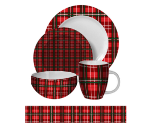 Christmas dinnerware: red plaid design | Graphic Design by Hania.tarabishy