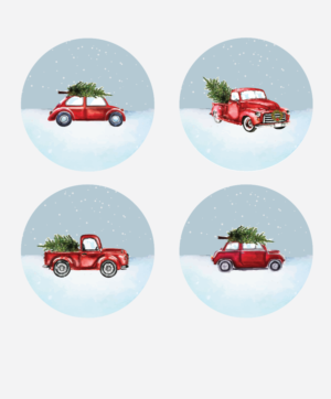 Christmas dinnerware: red car or truck with tree  | Graphic Design by alex989