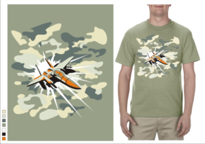 t-shirt design with camo background with fighter jet or tank feature | T-shirt Design by juanjoseolivieri