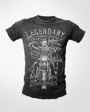 Ned Kelly on a Harley , 3D tattoo art white on black Recreate This picture with back ground | T-shirt Design by dundun