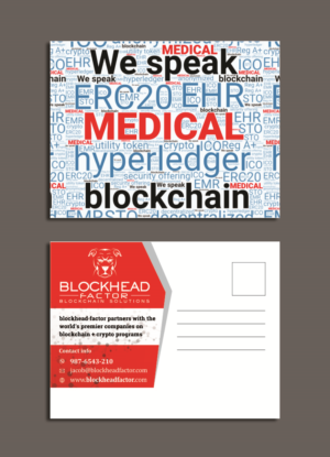 Promotional postcard about the blockchain in healthcare | Postcard Design by ecorokerz