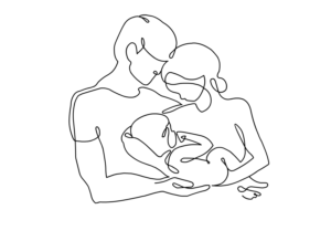 Continuous line sketch of mother and father with baby for a poster | Graphic Design by julia.gnedina