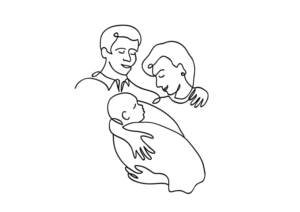 Continuous line sketch of mother and father with baby for a poster | Graphic Design by Nigel B