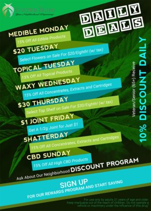 Retail Cannabis Store Daily Promotions Graphic for Website/Social Media and Postcard | Graphic Design by Expert Designer