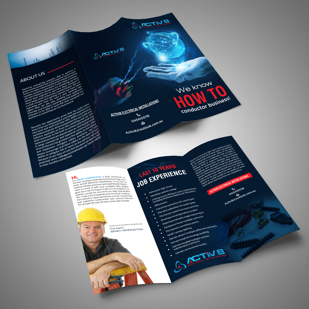 Brochure Design by debdesign for Activ8 electrical installations  | Design #18957223